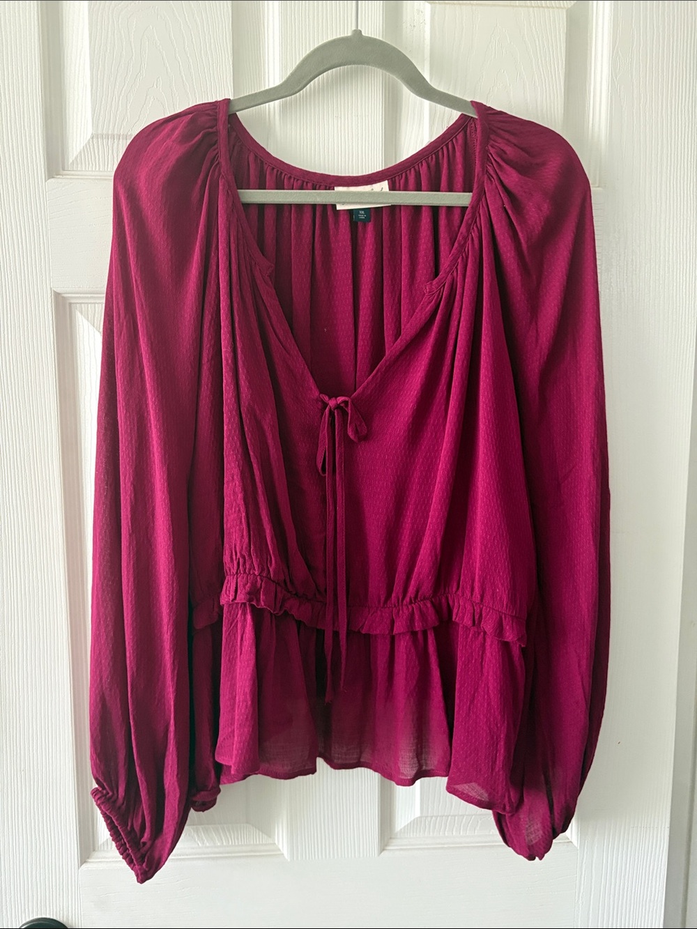 Universal Thread Deep Berry Peasant Blouse with Front Tie
